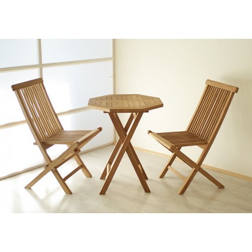 Luxusný balkónový set z teakového dreva, 1 stôl + 2 skladacie stoličky