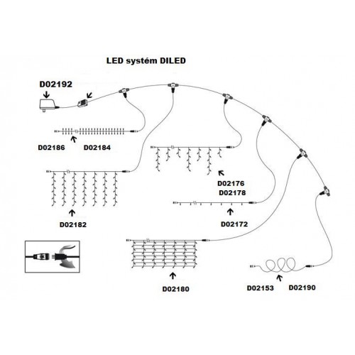 NEXOS diLED svetelný záves 200 LED, teplá biela, bez trafa