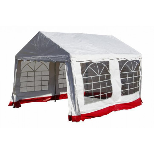 Záhradný párty stan - biely s červeným lemom 3 x 4 m