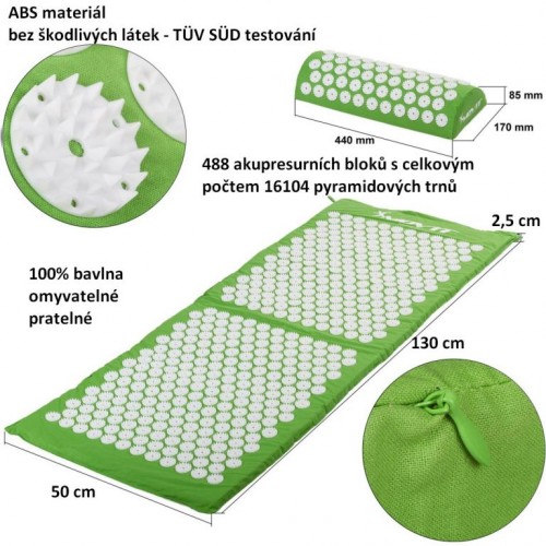 Akupresúrna podložka s vankúšom MOVIT 130 x 50 cm - zelená