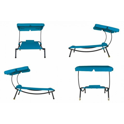 Záhradné lehátko so strieškou a kolieskami - 202 x 139 x 152