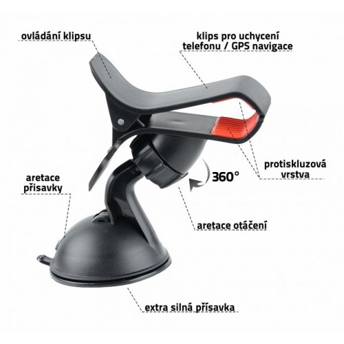 Držiak na telefón - GPS, na prísavku CLIPS