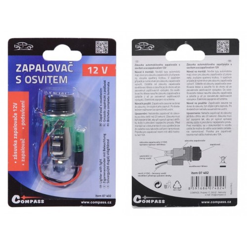 Zapaľovač s osvitom EURO - 12 V
