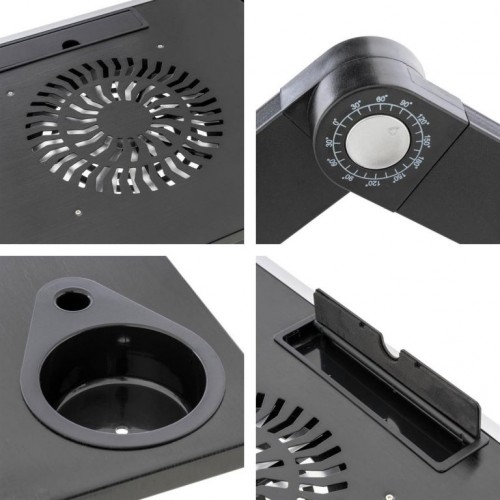 Notebookový stolík s USB ventilátorom - striebornočierny