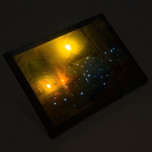 Nástenná maľba horské jazero, 3 LED + 40 LED, 30 x 40 cm