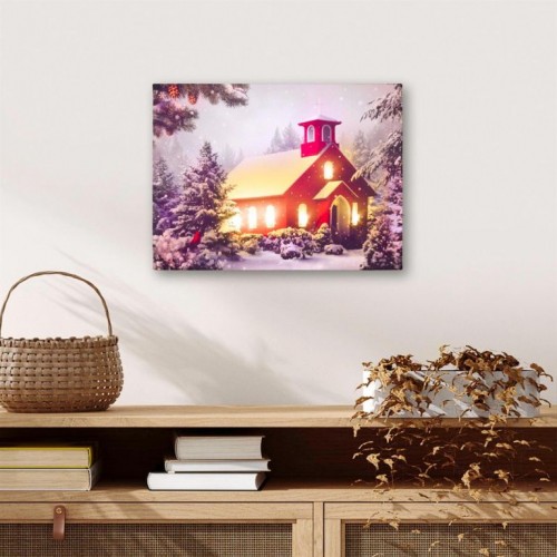 Nástenná maľba- Zasnežená kaplnka, 6 LED, 30 x 40 cm