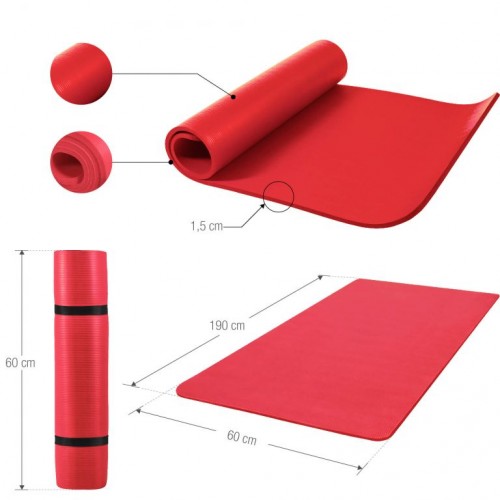 Gorilla Sports Podložka na jogu, 190 x 60 cm, červená