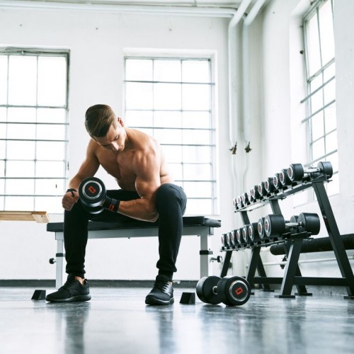 Gorilla Sports Liatinová pogumovaná jednoručná činka, 15 kg