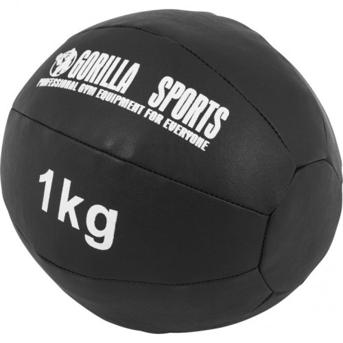 Gorilla Sports Kožený medicinbal, 1 kg, čierny
