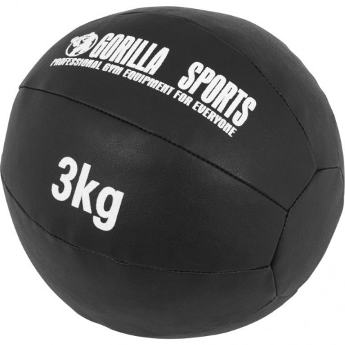 Gorilla Sports Kožený medicinbal, 3 kg, čierny Gorilla Sports Kožený medicinbal, 3 kg, čierny