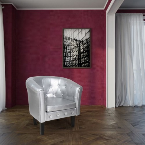 MIADOMODO Kreslo Chesterfield, 58 x 71 x 70 cm, strieborné