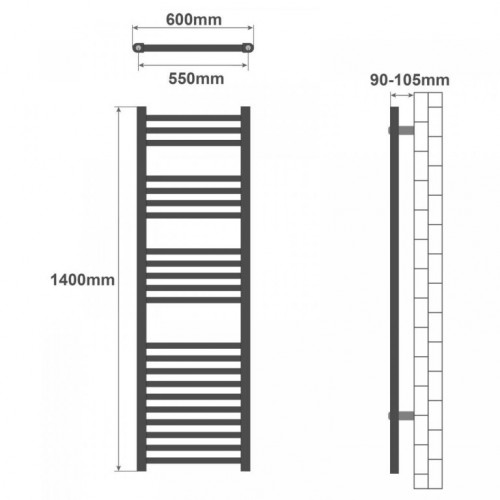 AQUAMARIN Vertikálny kúpeľňový radiátor, 1400 x 600 mm