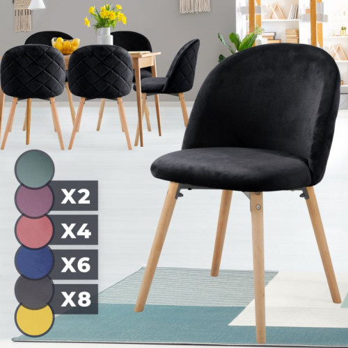 MIADOMODO Sada jedálenských stoličiek zamatové, čierna, 6 ks
