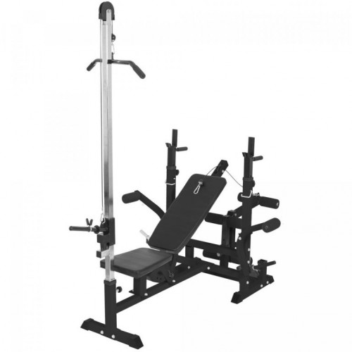 Čierna posilňovacia lavica Gorilla Sports s vežou a lat pull