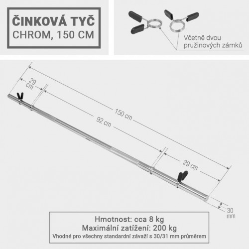 Gorilla Sports Činková tyč, 150 cm, chróm, 31 mm