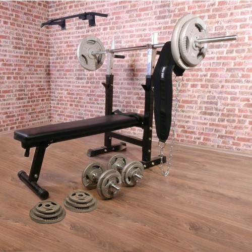 GorillaSports Posilňovacia sklápacia lavica s príslušenstvom