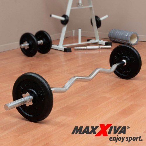 MAXXIVA zakrivená obojručná EZ tyč, 130 cm, strieborná