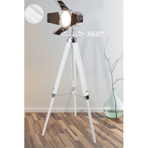 JAGO stojaca lampa s drevenou trojnožkou- biela matná