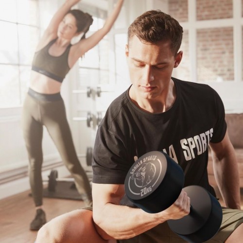 Gorilla Sports Jednoručné činky čierno/biele, 2 x 20 kg