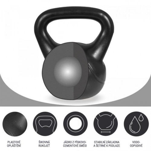 Gorilla Sports Kettlebell činka, plast, čierna, 18 kg