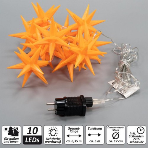 Vianočné LED hviezdy - oranžové, 10 LED Vianočné LED hviezdy - oranžové, 10 LED