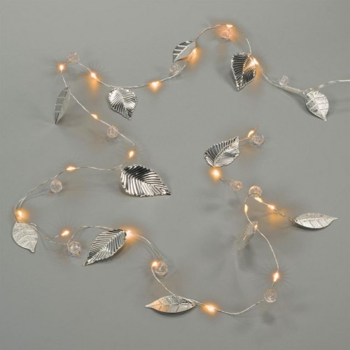 Osvetlenie perly a strieborné listy, 20 LED, teplá biela