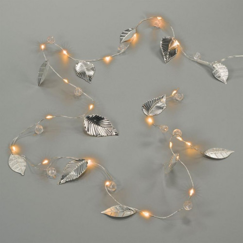 Osvetlenie perly a strieborné listy, 20 LED, tep. biela,2 ks
