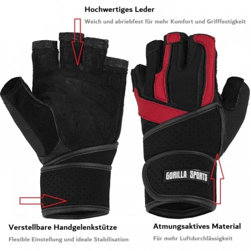 Gorilla Sports Rukavice vrátane bandáže, čierna/červená, S