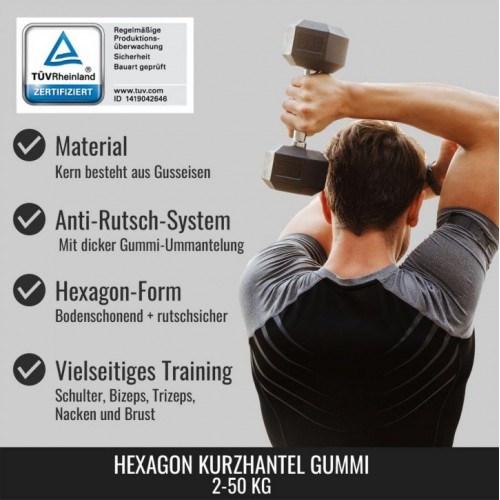 Gorilla Sports Šesťhranná pogumovaná činka, 2 kg