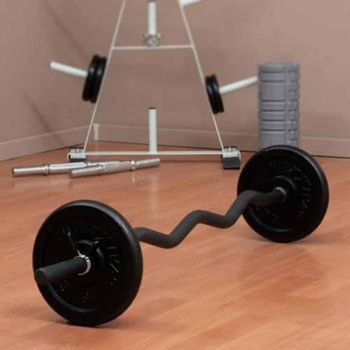 Maxxiva zakrivená činková tyč-čierna, 130cm, pružinové zámky