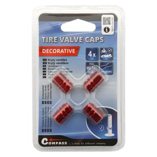 COMPASS ozdobné kryty ventilov, červené, 4 ks