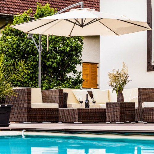 STILISTA záhradný slnečník s kľučkou 3 m, khaki + LED