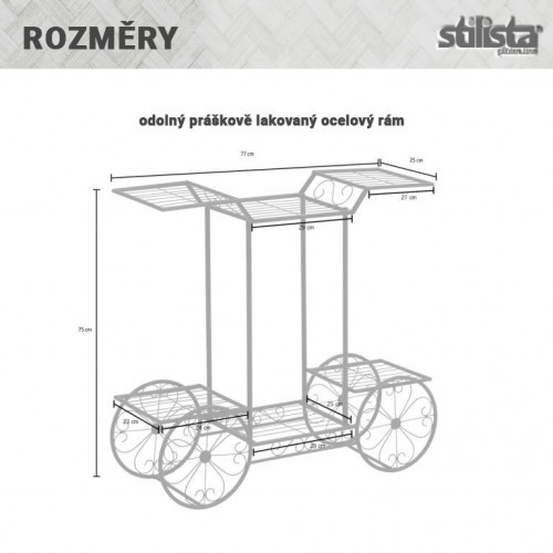 STILISTA stojan na rastliny, vozík, 77 x 75 x 28 cm, oceľ