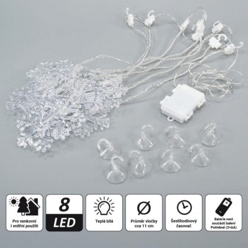 Svetelný záves vločky, 8 LED, teplo-biela