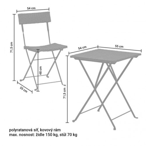 Stilista záhradný polyratanový set, čierny, 2 stoličky+stôl