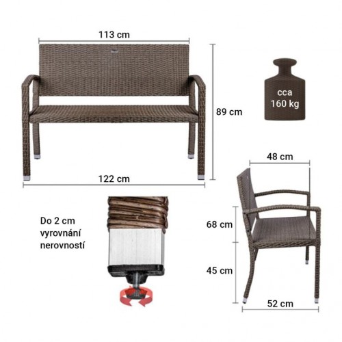 STILISTA záhradná polyratanová lavička 122 x 52 cm, čierna