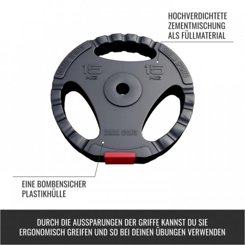 Gorilla Sports Kotúč potiahnutý plastom, výplň cement, 15 kg