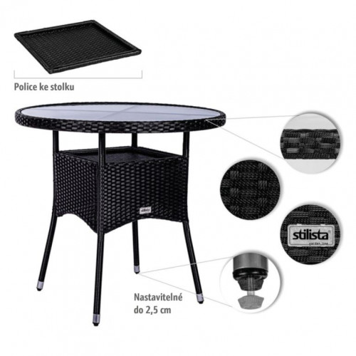 STILISTA  Polyratanový stolík, 80 x 80 x 75 cm, čierny