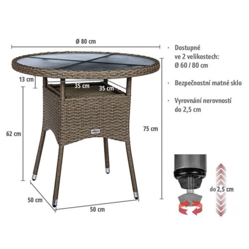 STILISTA odkladací stolík 80 x 80 x 75 cm polyratan, krémový