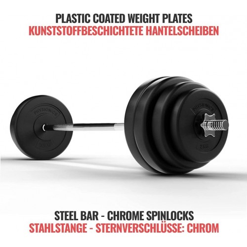 PHYSIONIC Vzpieračský set so závažím, 180 cm, 100 kg