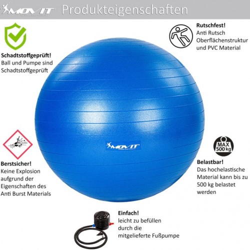 MOVIT Gymnastická lopta s nožnou pumpou, 65 cm, fialová