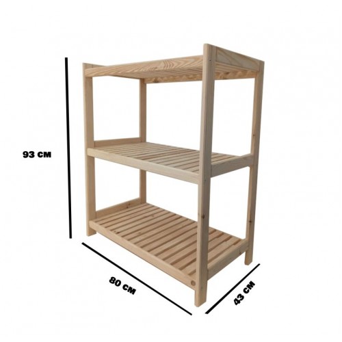 Drevený regál s 3 policami, 93 x 80 x 43 cm