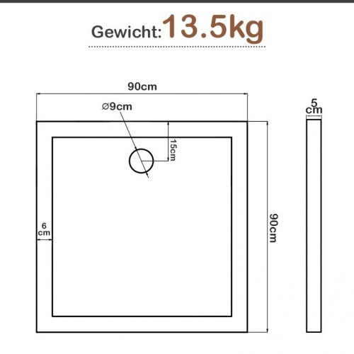 Aquamarin sprchová vanička štvorcová, 90 x 90 cm
