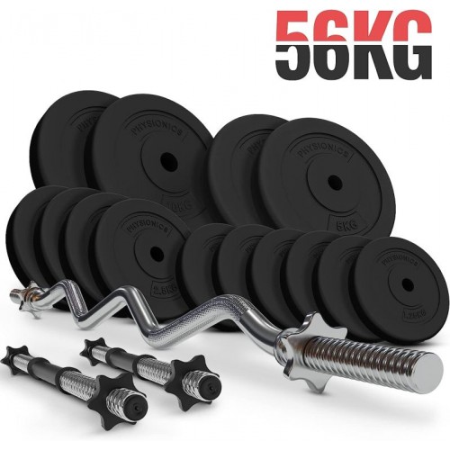 PHYSIONICS Vzpieračský set so závažím, hviezd. zámky, 56 kg