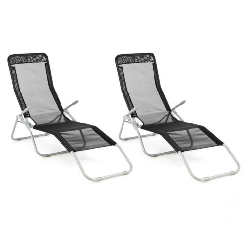 Záhradná sada 2 x ležadlo s čiernou textíliou - skladacie