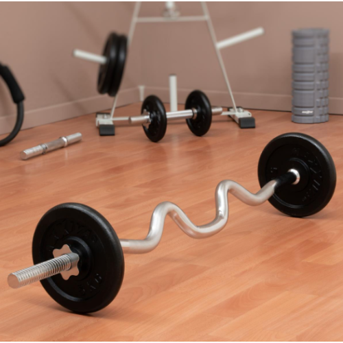 MAXXIVA Zakrivená obojručná EZ tyč, 120 cm, strieborná MAXXIVA Zakrivená obojručná EZ tyč, 120 cm, strieborná