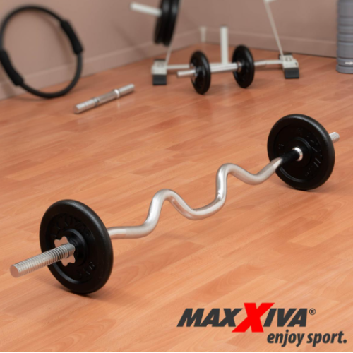 MAXXIVA Zakrivená obojručná EZ tyč, 120 cm, strieborná MAXXIVA Zakrivená obojručná EZ tyč, 120 cm, strieborná