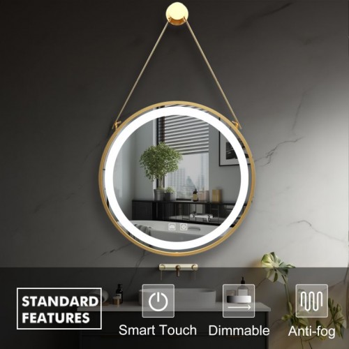 IREDA Kúpeľňové LED zrkadlo s osvetlením, zlatý rám, 80 cm