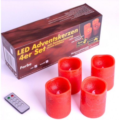 NEXOS Dekoratívna sada 4 adventné LED sviečky, červené NEXOS Dekoratívna sada 4 adventné LED sviečky, červené