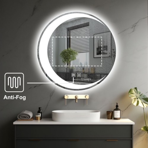 IREDA Kúpeľňové zrkadlo s LED osvetlením, okrúhle, 70 cm